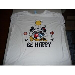 Disney Mickey Mouse Be Happy Graphic T-Shirt Womens 3X White Cartoon
